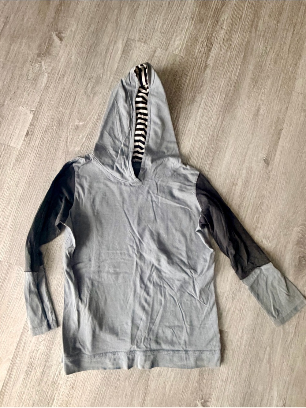 Go Gently Baby- Kids Long Sleeve Hooded Tee in Light Gray with Stripe Lining